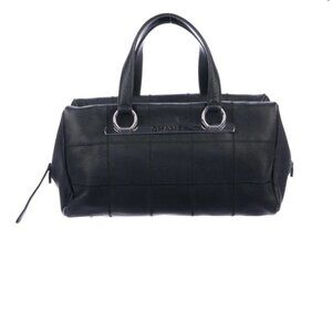 Chanel Vintage Square Quilt LAX Bowler Black Caviar Leather Handbag Top Handle